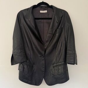 Nicole Fahri Calf Leather Blazer Style Jacket 3/4 Sleeve Soft Modern Size 8